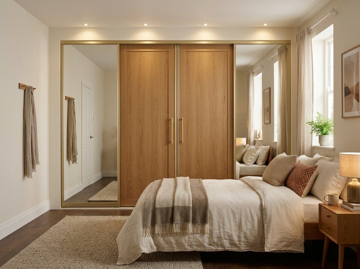 Four door sliding wardrobe with mirror doors fitted in a Kenyan bedroom