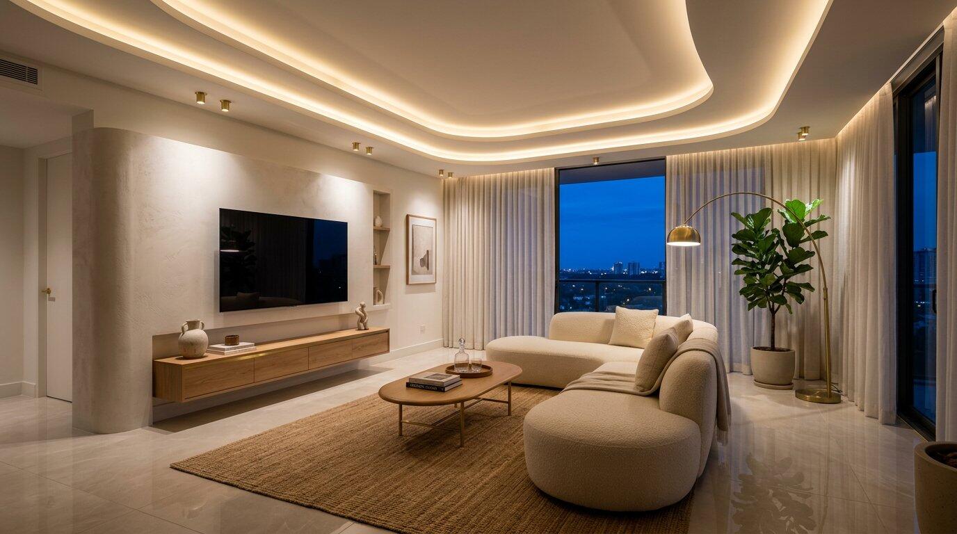 Living room with gypsum ceiling and cove lighting completed in Milimani, Nakuru