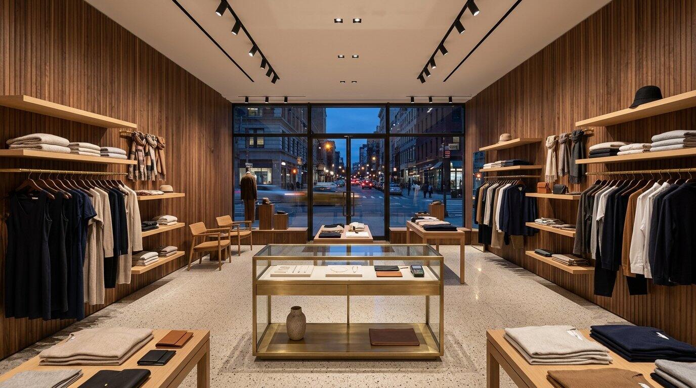 Boutique shop interior with fluted panels and display rails, renovated in Thika